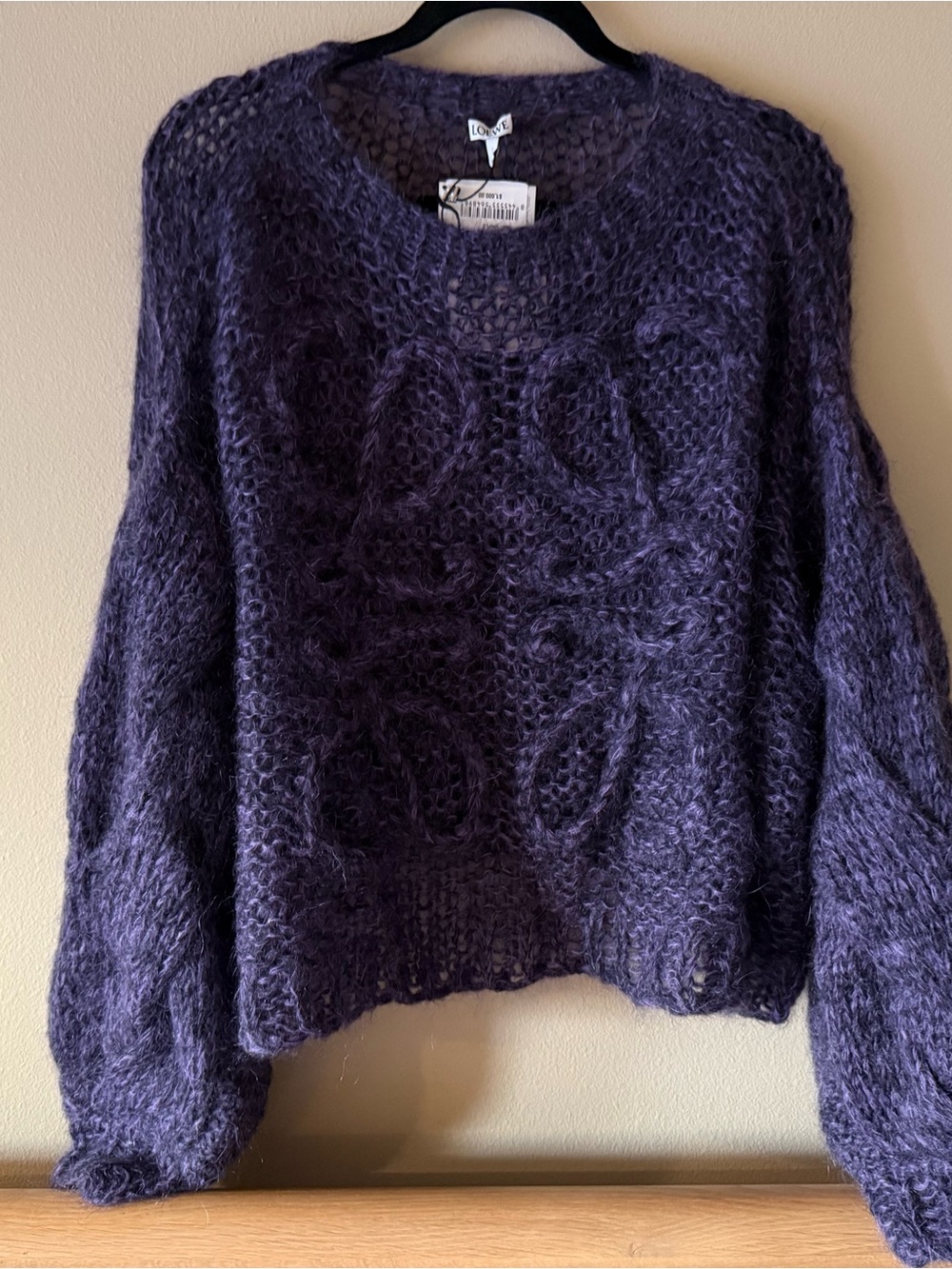 NWT LOEWE Anagram Open Knit Mohair Sweater XS Black Purple